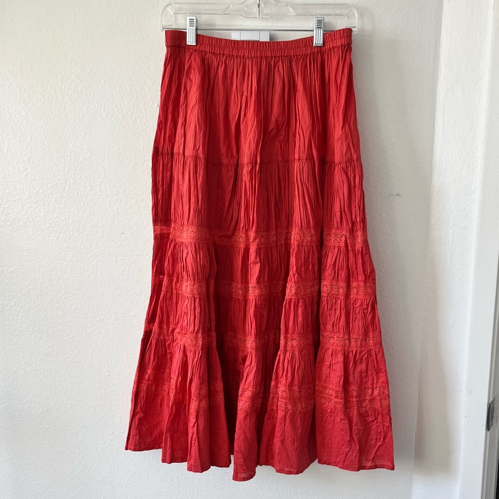 Red/ Orange maxi skirt with lace detailing 2000s